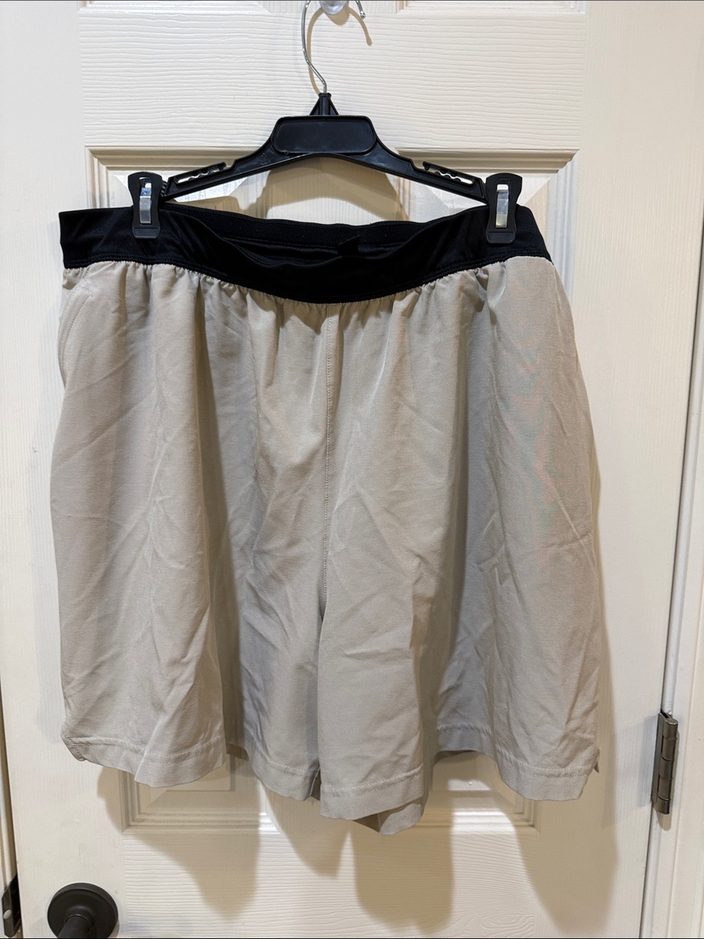 adidas Two-Tone Athletic Shorts — Light Gray Body with Black Waistband